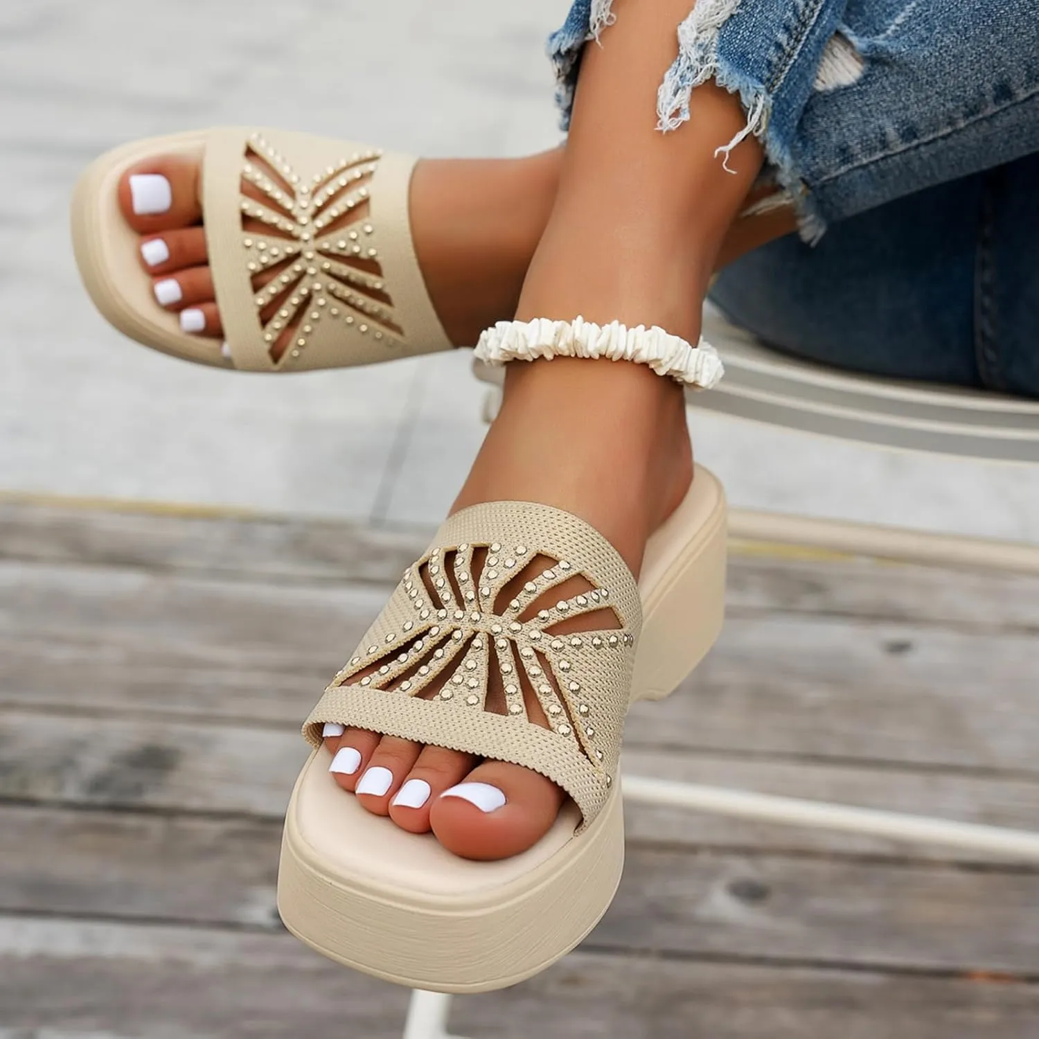 Womens Platform Slide Sandal Open Toe Slide On Comfortable Cute Flat Wedges Shoes Dressy Summer Fashion Outdoor Beach Sandals