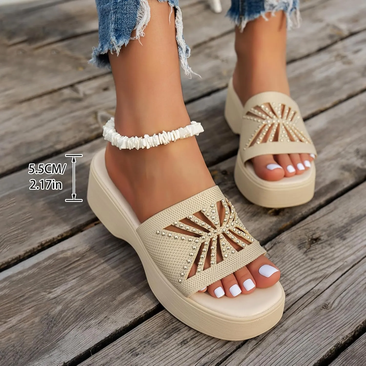 Womens Platform Slide Sandal Open Toe Slide On Comfortable Cute Flat Wedges Shoes Dressy Summer Fashion Outdoor Beach Sandals