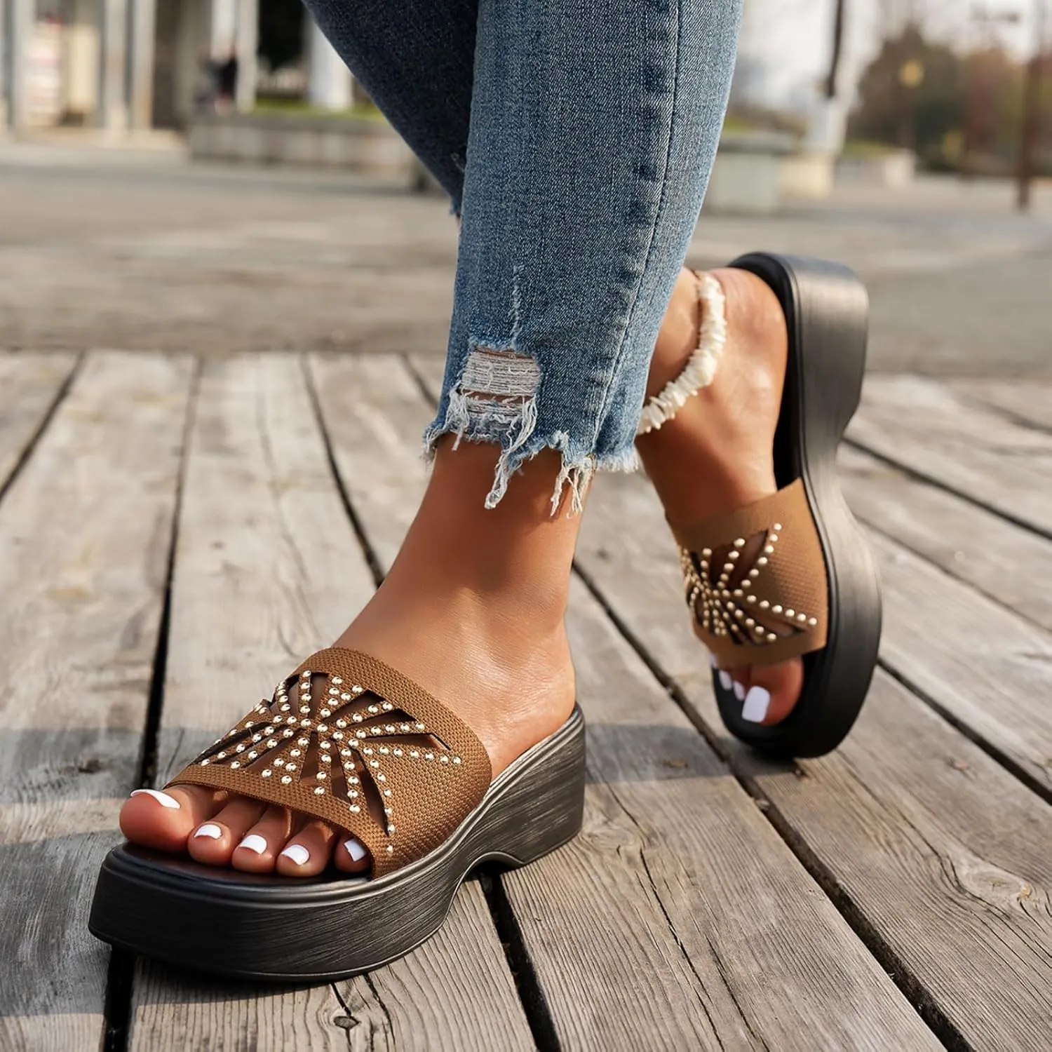 Womens Platform Slide Sandal Open Toe Slide On Comfortable Cute Flat Wedges Shoes Dressy Summer Fashion Outdoor Beach Sandals