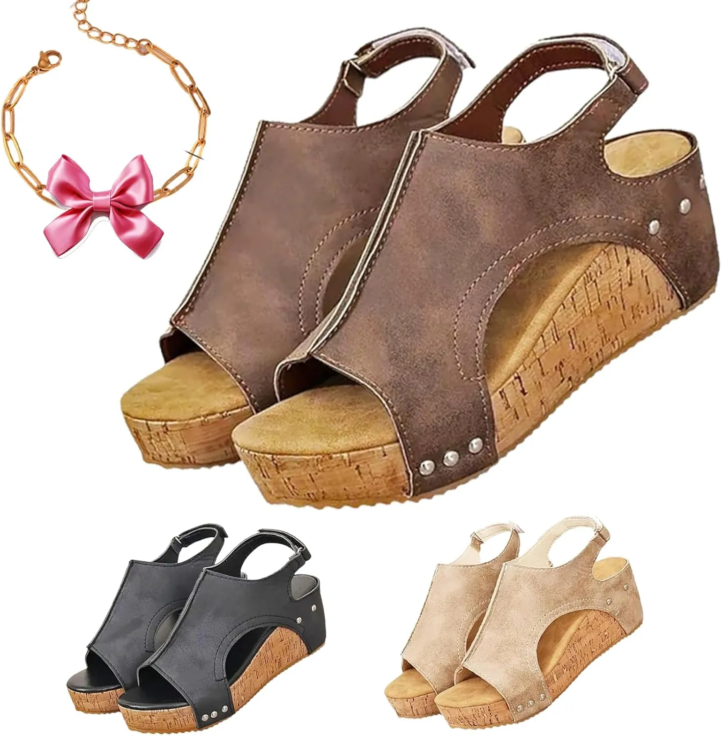 Women's retro wedge sandals, Wedge Sandals for Women, Womens Comfy Wedge Sandals, Wide Width Wedge Sandals for Women Dressy Summer