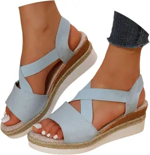 Women's Sandals 2024, Dressy Platform Wedges Espadrilles Open Toe Sandals Ankle Strap Slip On Orthopedic Sandals