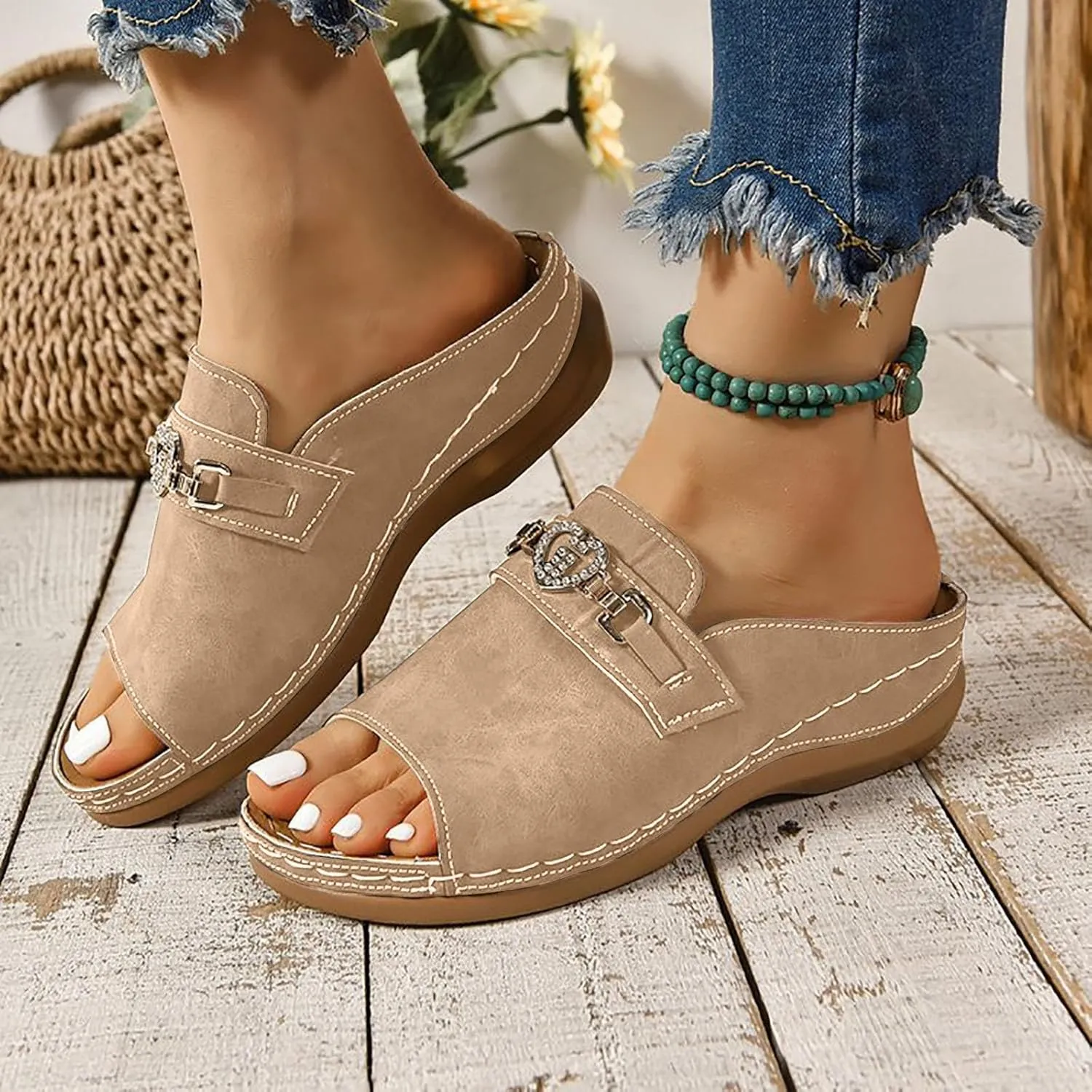 Womens Sandals Arch Support Sandals Comfortable Open Toe Slippers Summer Flat Shoes for Beach Walking
