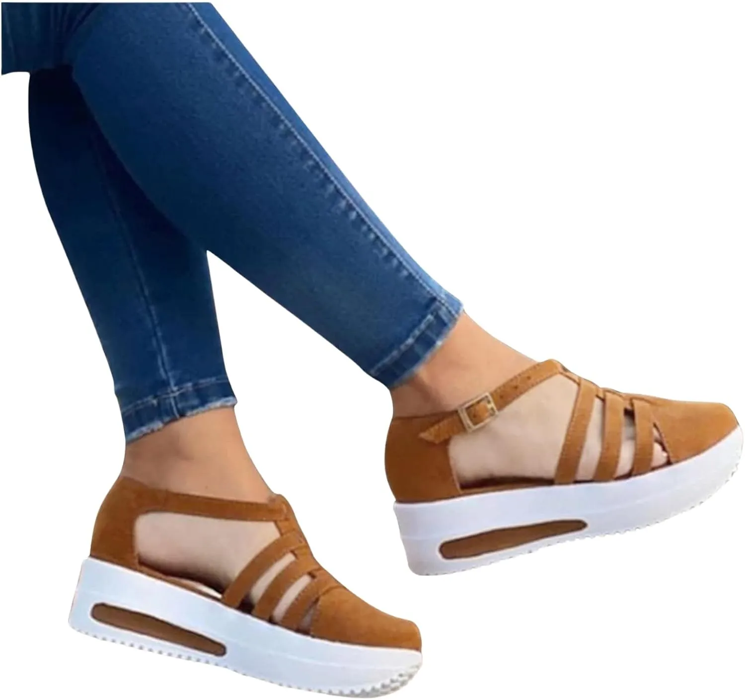 Womens Sandals Dressy Summer Peep Toe Platform Sandals Shoes Wedges Ankle Buckle Flip Flops Orthopedic Stylish Sandals