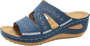 Women's Slide Sandals,Orthopedic Sandals for Women 2025 Dressy Summer Flat Open Toe Platform Slides Sandals Casual Slip on Beach Slippers Comfortable Outdoor Beach Walking Plantar Fasciitis Shoes