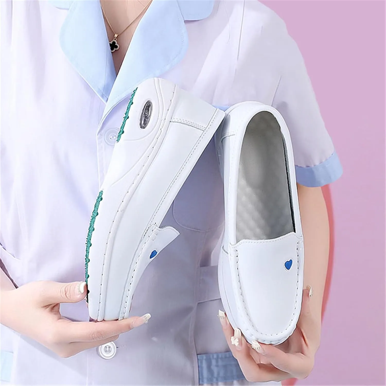Women's Slip-On Air Cushion Orthopedic Non-Slip Working Nurse Shoes, Casual Leather Comfy Platform Loafers Sneaker, for Hospital Nurse Doctors, Restaurant Wor