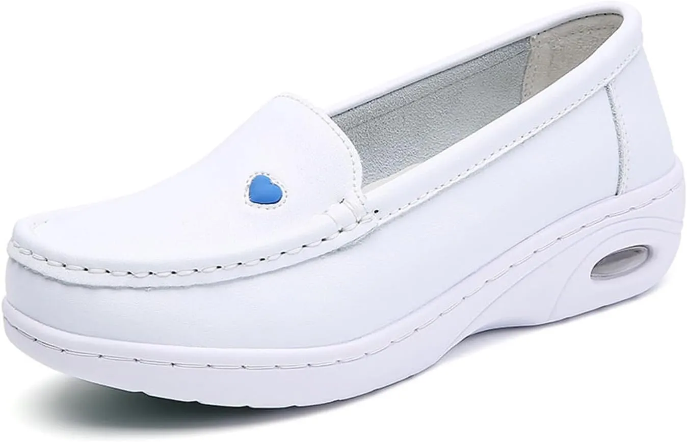 Women's Slip-On Air Cushion Orthopedic Non-Slip Working Nurse Shoes, Casual Leather Comfy Platform Loafers Sneaker, for Hospital Nurse Doctors, Restaurant Wor
