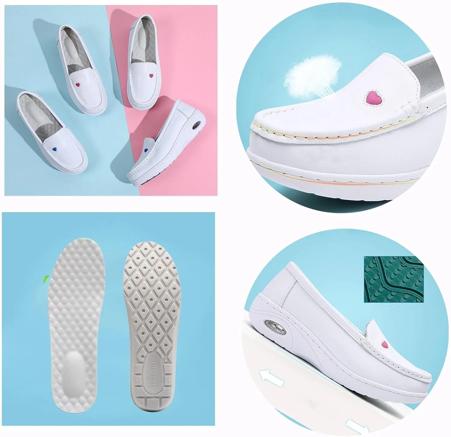 Women's Slip-On Air Cushion Orthopedic Non-Slip Working Nurse Shoes, Casual Leather Comfy Platform Loafers Sneaker, for Hospital Nurse Doctors, Restaurant Wor