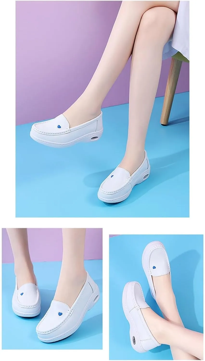 Women's Slip-On Air Cushion Orthopedic Non-Slip Working Nurse Shoes, Casual Leather Comfy Platform Loafers Sneaker, for Hospital Nurse Doctors, Restaurant Wor