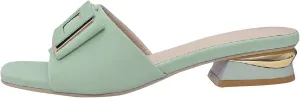Womens Square Toe Dressy Summer Slide Sandal Flat Low Heel Big Metal Buckle Slip On Party Slippers Casual Summer Shoes