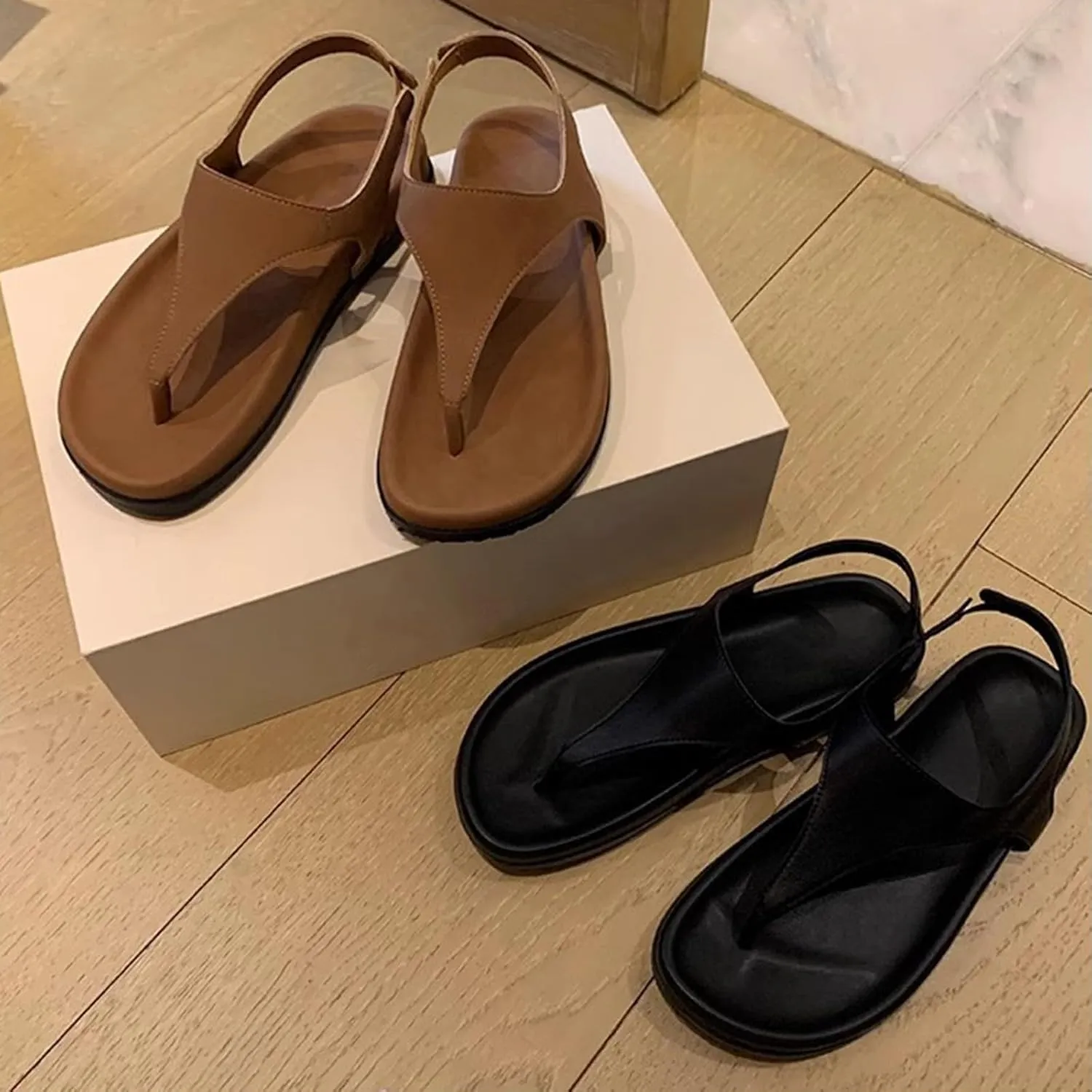 Womens Summer Sandals Comfort Arch Support Sandals Walking Shoes Casual Ankle Elastic T-Strap Flip Flop Thong Shoes