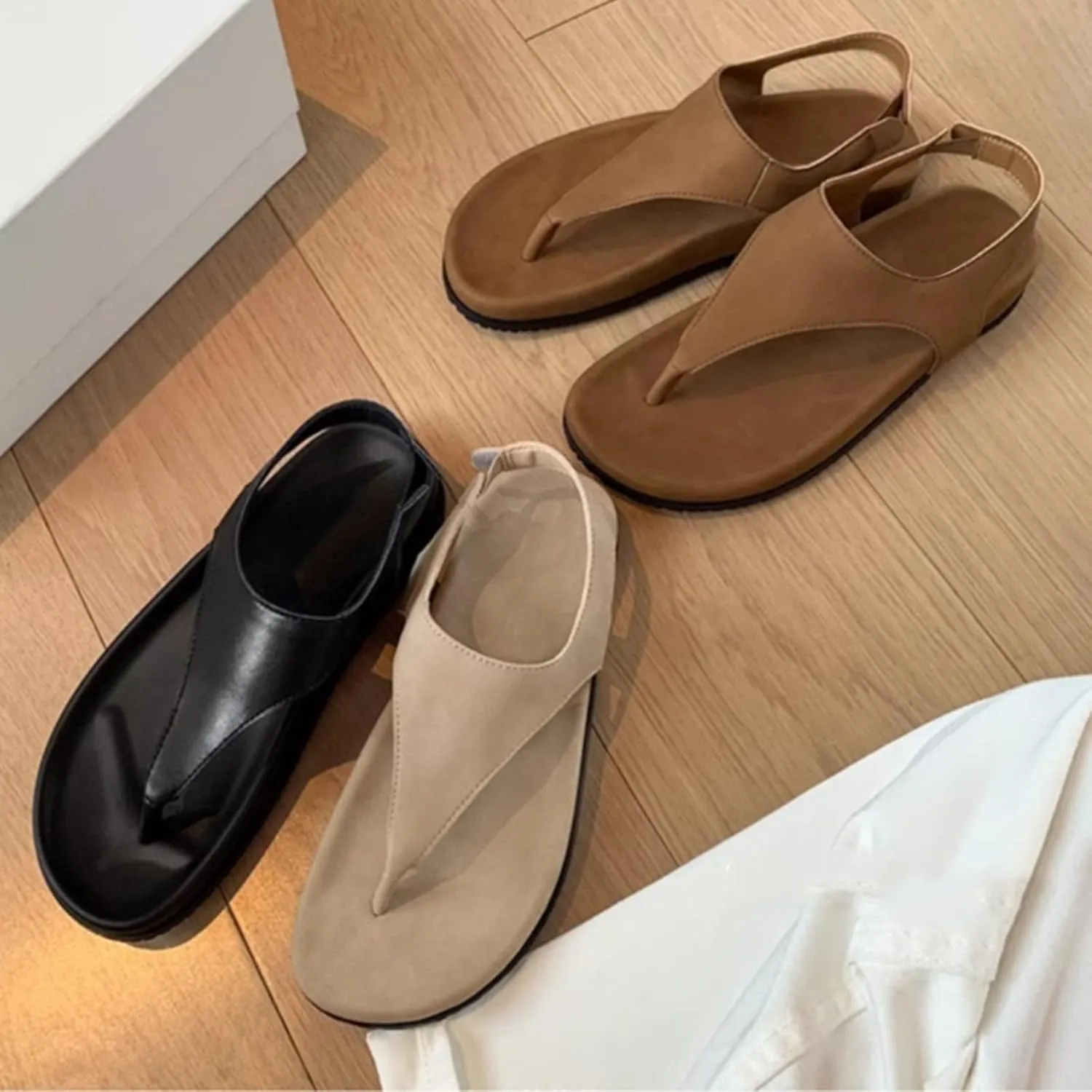Womens Summer Sandals Comfort Arch Support Sandals Walking Shoes Casual Ankle Elastic T-Strap Flip Flop Thong Shoes