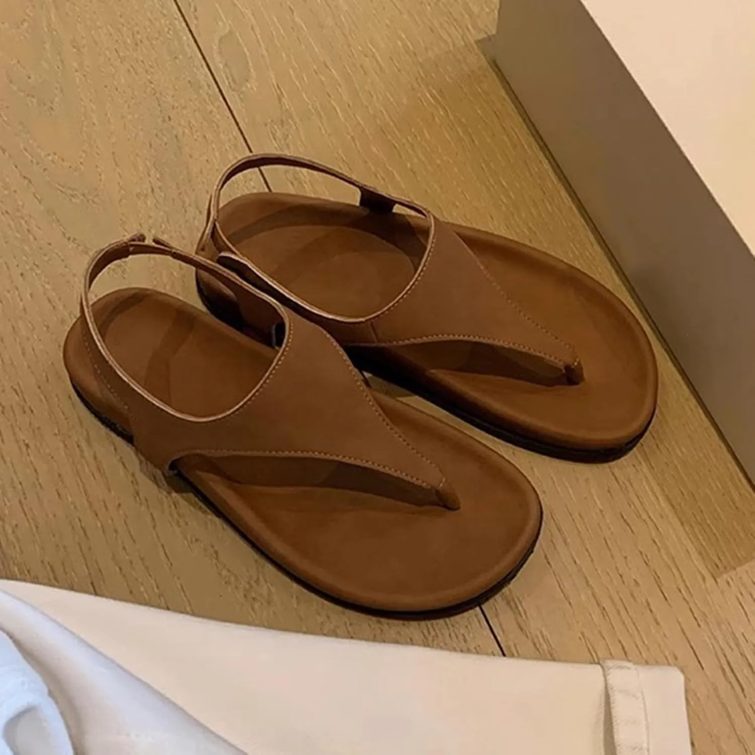 Womens Summer Sandals Comfort Arch Support Sandals Walking Shoes Casual Ankle Elastic T-Strap Flip Flop Thong Shoes