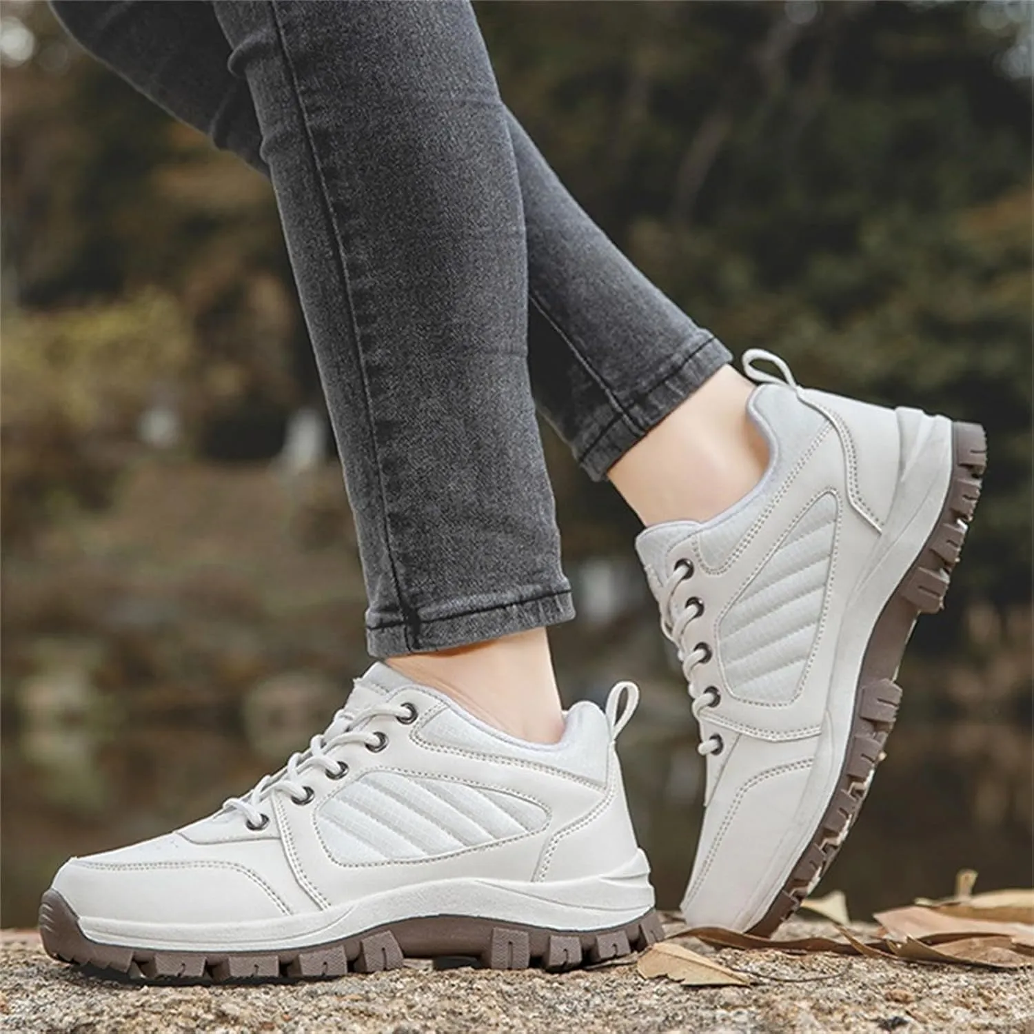 Women's Waterproof Hiking Shoes with Arch Support Lace Up Lightweight Breathable Walking Shoes for Outdoor Climbing Non Slip Casual Sneakers