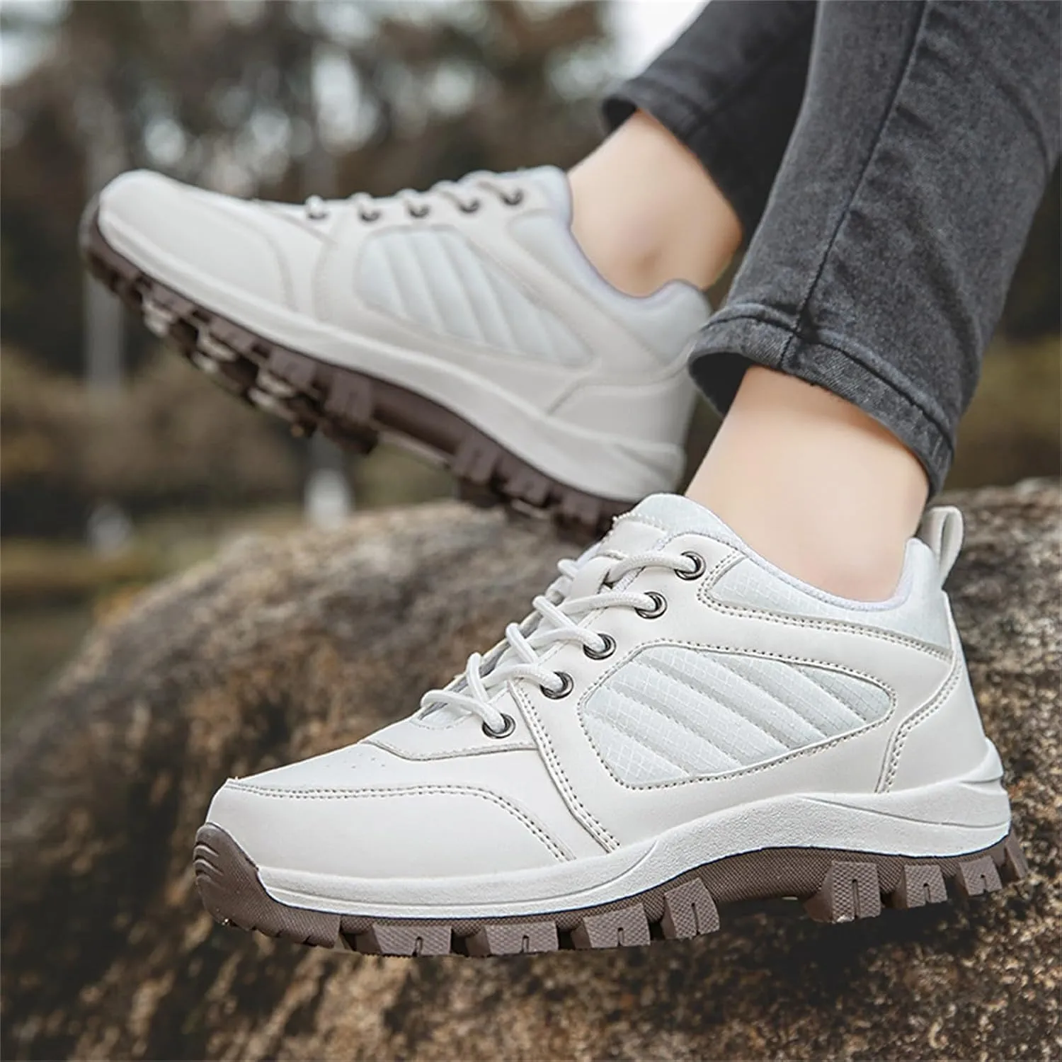 Women's Waterproof Hiking Shoes with Arch Support Lace Up Lightweight Breathable Walking Shoes for Outdoor Climbing Non Slip Casual Sneakers