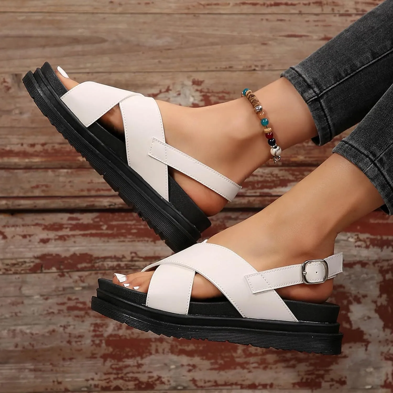 Womens Wedge Sandals Comfortable Open-Toe Cork Casual & Dressy Summer Shoes Slip on Wedge Sandal Comfortable Wedge Shoes