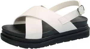 Womens Wedge Sandals Comfortable Open-Toe Cork Casual & Dressy Summer Shoes Slip on Wedge Sandal Comfortable Wedge Shoes