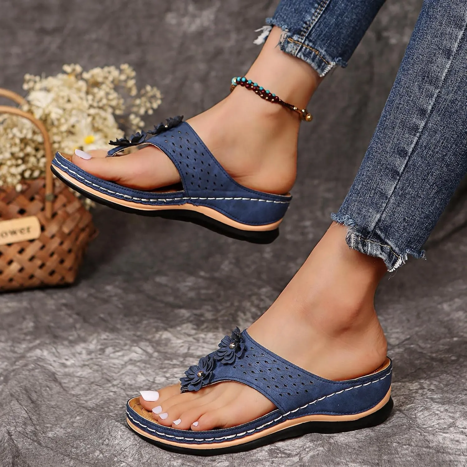 Womens Wedge Sandals Dressy Summer Sandals Platform Flip Flops Comfortable Orthopedic Sandals with Arch Support