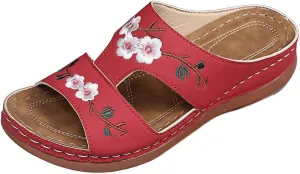 Women's Wedge Sandals Hollow Floral Embroidery With Arch Support Comfortable Orthopedic Sandal Size Plus Size Slippers