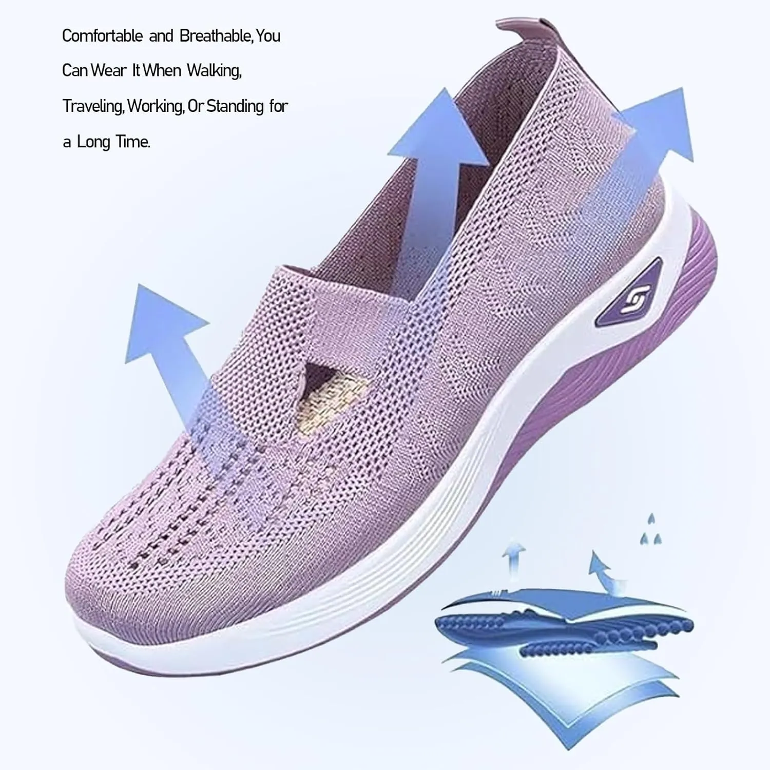 Women's Woven Orthopedic Shoes Breathable Soft Soled Arch Support Slip-On Sneakers Casual Anti-Skid Sports Walking Shoes