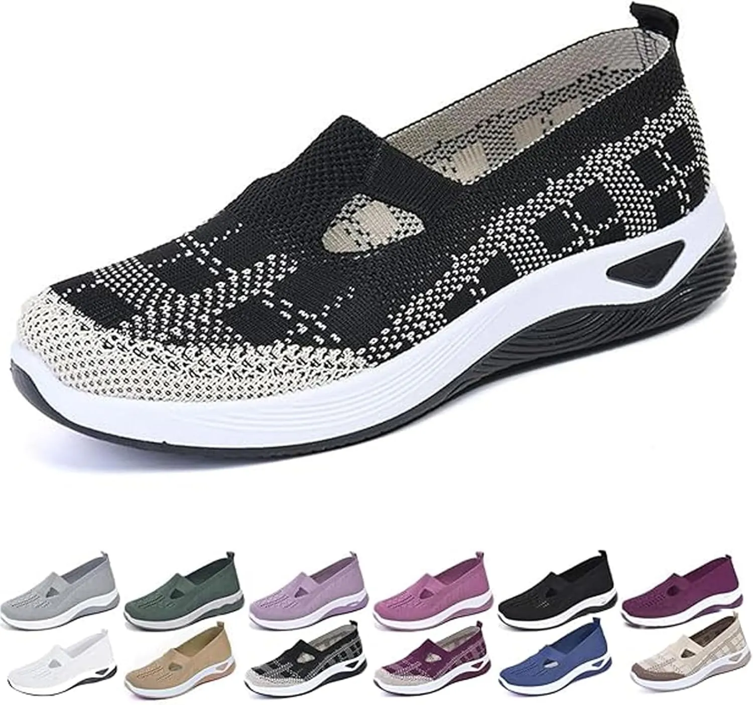 Women's Woven Orthopedic Shoes Breathable Soft Soled Arch Support Slip-On Sneakers Casual Anti-Skid Sports Walking Shoes