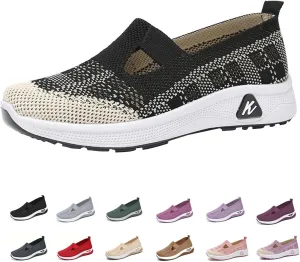 Women's Woven Orthopedic Shoes Breathable Soft Soled Arch Support Slip-On Sneakers Casual Anti-Skid Sports Walking Shoes