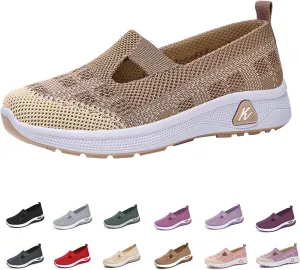 Women's Woven Orthopedic Shoes Breathable Soft Soled Arch Support Slip-On Sneakers Casual Anti-Skid Sports Walking Shoes