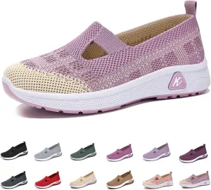 Women's Woven Orthopedic Shoes Breathable Soft Soled Arch Support Slip-On Sneakers Casual Anti-Skid Sports Walking Shoes