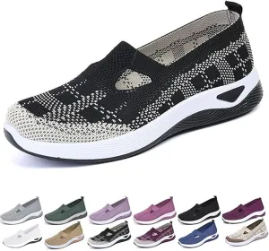 Women's Woven Orthopedic Shoes Breathable Soft Soled Arch Support Slip-On Sneakers Casual Anti-Skid Sports Walking Shoes