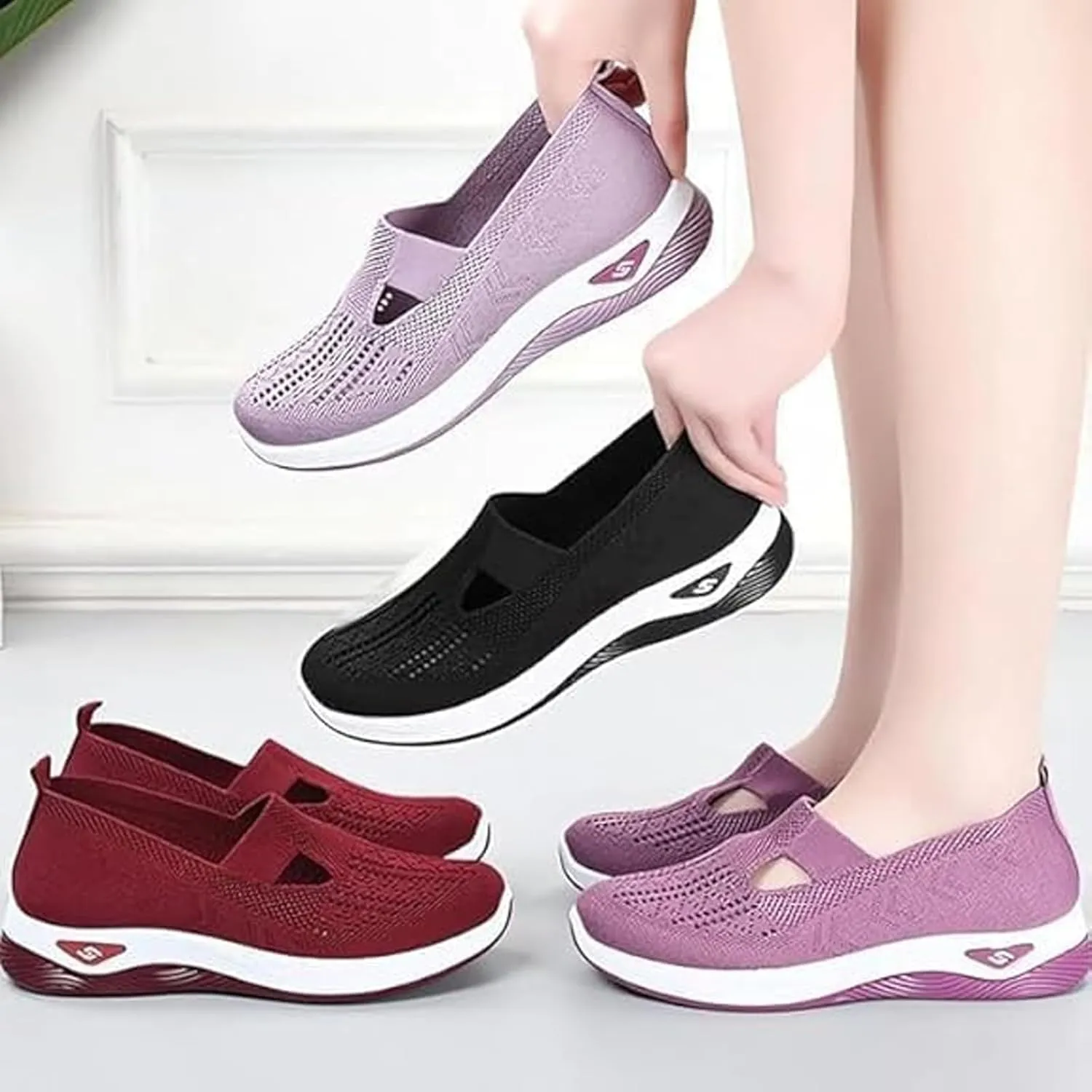Women's Woven Orthopedic Shoes Breathable Soft Soled Arch Support Slip-On Sneakers Casual Anti-Skid Sports Walking Shoes