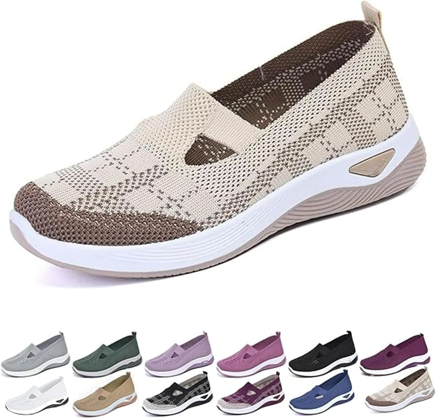 Women's Woven Orthopedic Shoes Breathable Soft Soled Arch Support Slip-On Sneakers Casual Anti-Skid Sports Walking Shoes