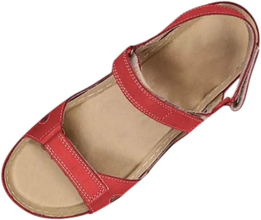 Womenyiaor Women's Red Arch Support Open Toe Ankle Strap Flat Sandals (8.5)