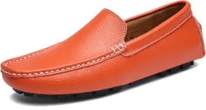 WUIWUIYU Men's Leather Loafers Casual Slip Ons Soft Penny Loafers Walking Driving Boat Shoes