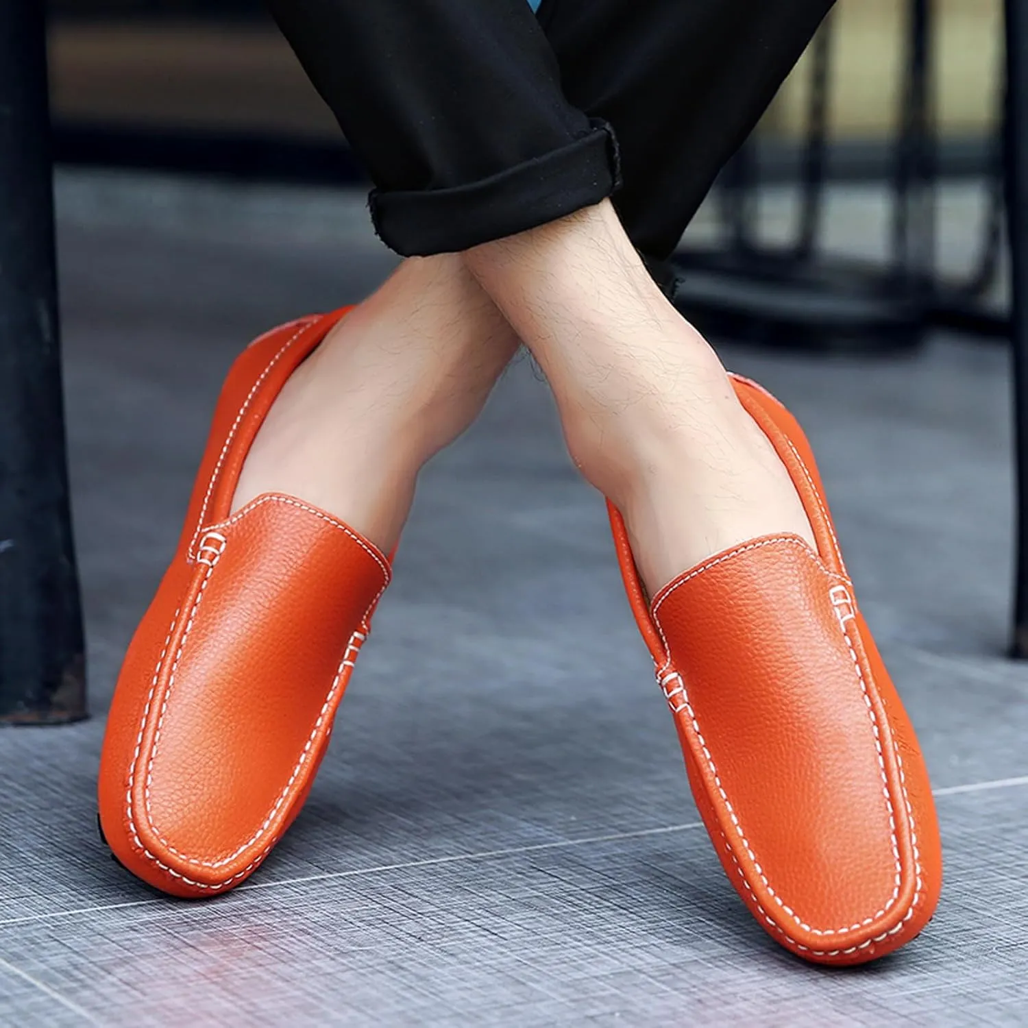 WUIWUIYU Men's Leather Loafers Casual Slip Ons Soft Penny Loafers Walking Driving Boat Shoes