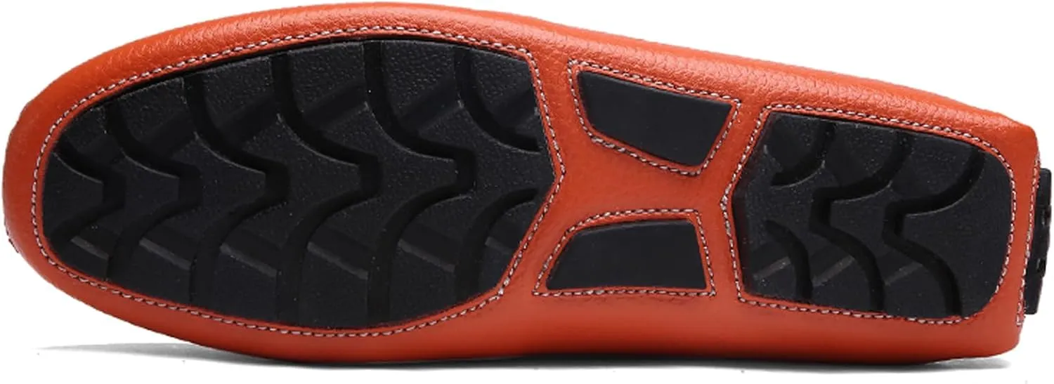 WUIWUIYU Men's Leather Loafers Casual Slip Ons Soft Penny Loafers Walking Driving Boat Shoes