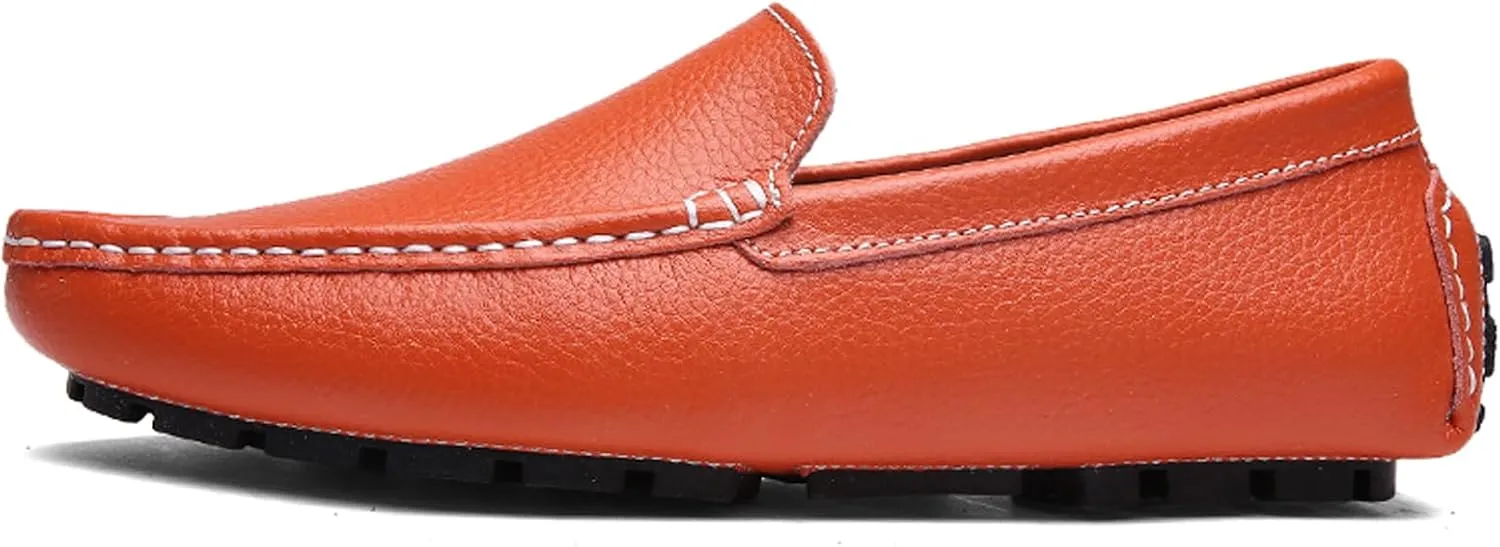 WUIWUIYU Men's Leather Loafers Casual Slip Ons Soft Penny Loafers Walking Driving Boat Shoes