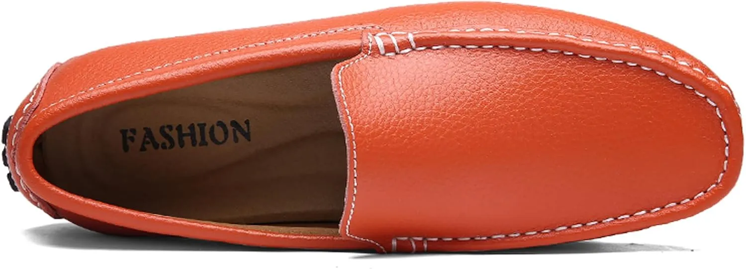 WUIWUIYU Men's Leather Loafers Casual Slip Ons Soft Penny Loafers Walking Driving Boat Shoes