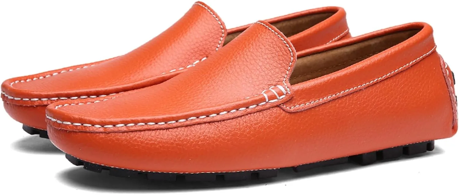 WUIWUIYU Men's Leather Loafers Casual Slip Ons Soft Penny Loafers Walking Driving Boat Shoes