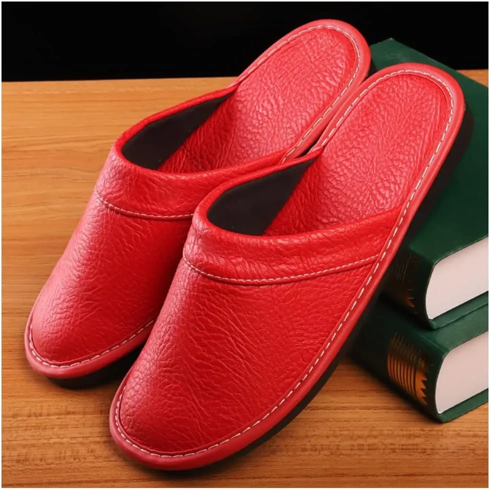 XUEMML Leather Slippers Women Indoor Outdoor??leather Sandals Closed Toes??Couple's Home Indoor Breathable Non-slip Slippers Women