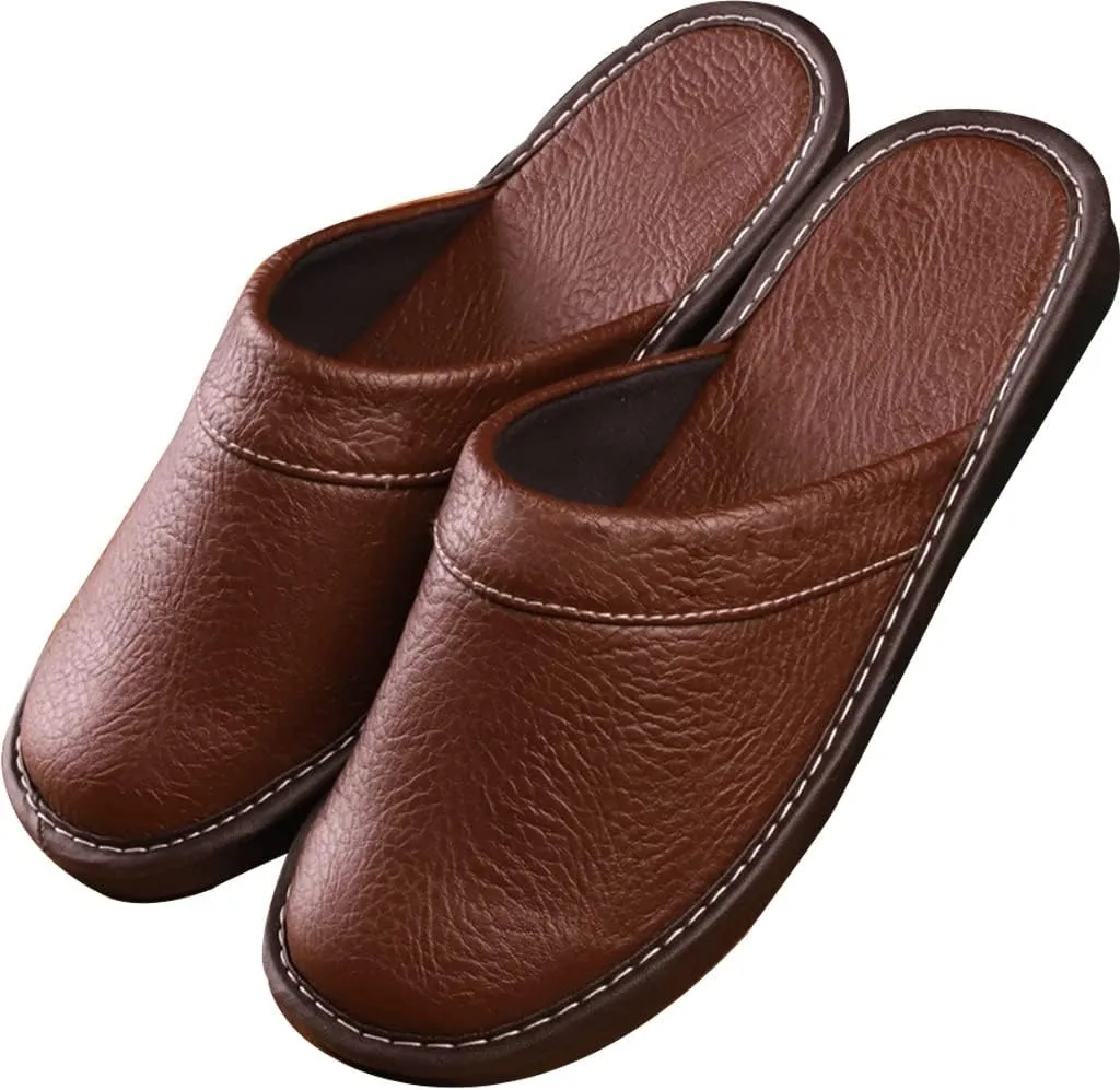 XUEMML Leather Slippers Women Indoor Outdoor??leather Sandals Closed Toes??Couple's Home Indoor Breathable Non-slip Slippers Women