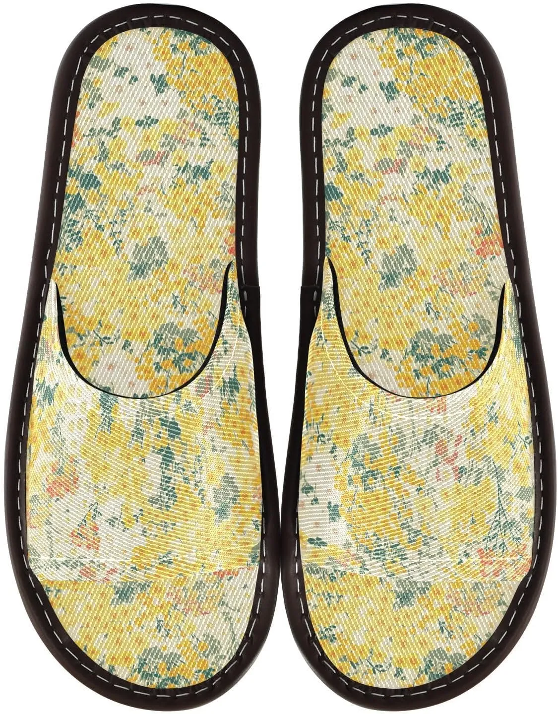 Yellow Little Flowers Men Women Spa Slippers Breathable Dorm Home Slides for Hotel Indoor Indoor