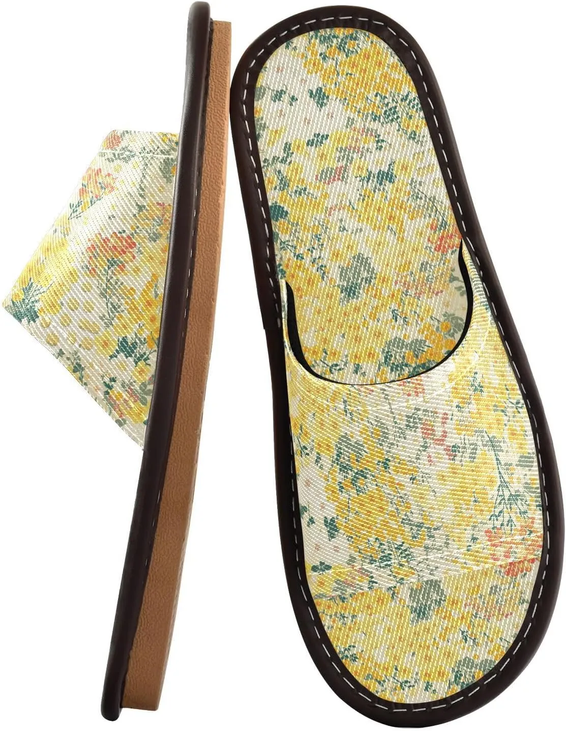 Yellow Little Flowers Men Women Spa Slippers Breathable Dorm Home Slides for Hotel Indoor Indoor