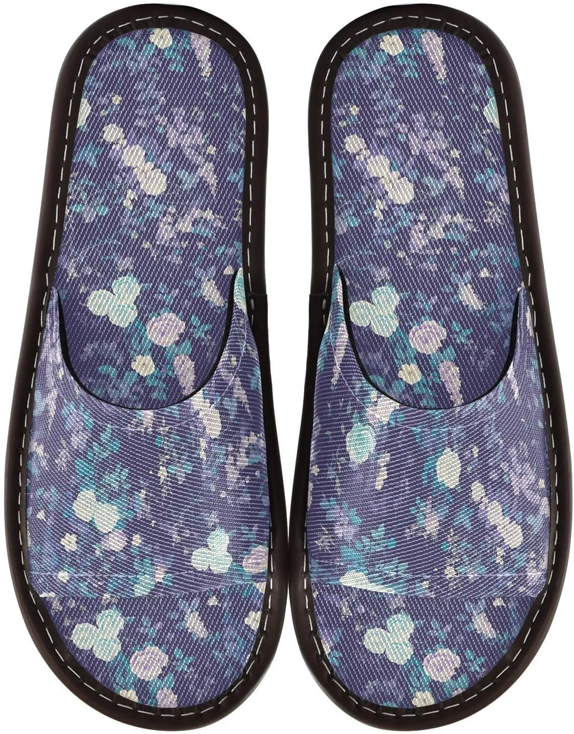Yuiboo Aesthetic Purple Blue Roses Mens Spa Slippers Washable Slides Sandals for Indoor Indoor Beach