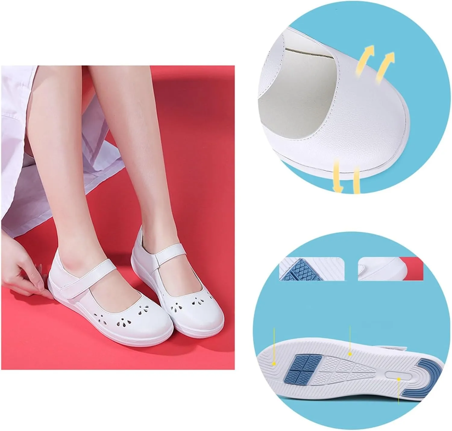 Yytcsjz Women Nurse Sneakers, Womens Non-Slip Breathable Comfortable Working Nurse Shoes, Casual Leather Comfy Orthopedic Wedge Platform Loafers Sneake, for Hospital Nurse Doctors