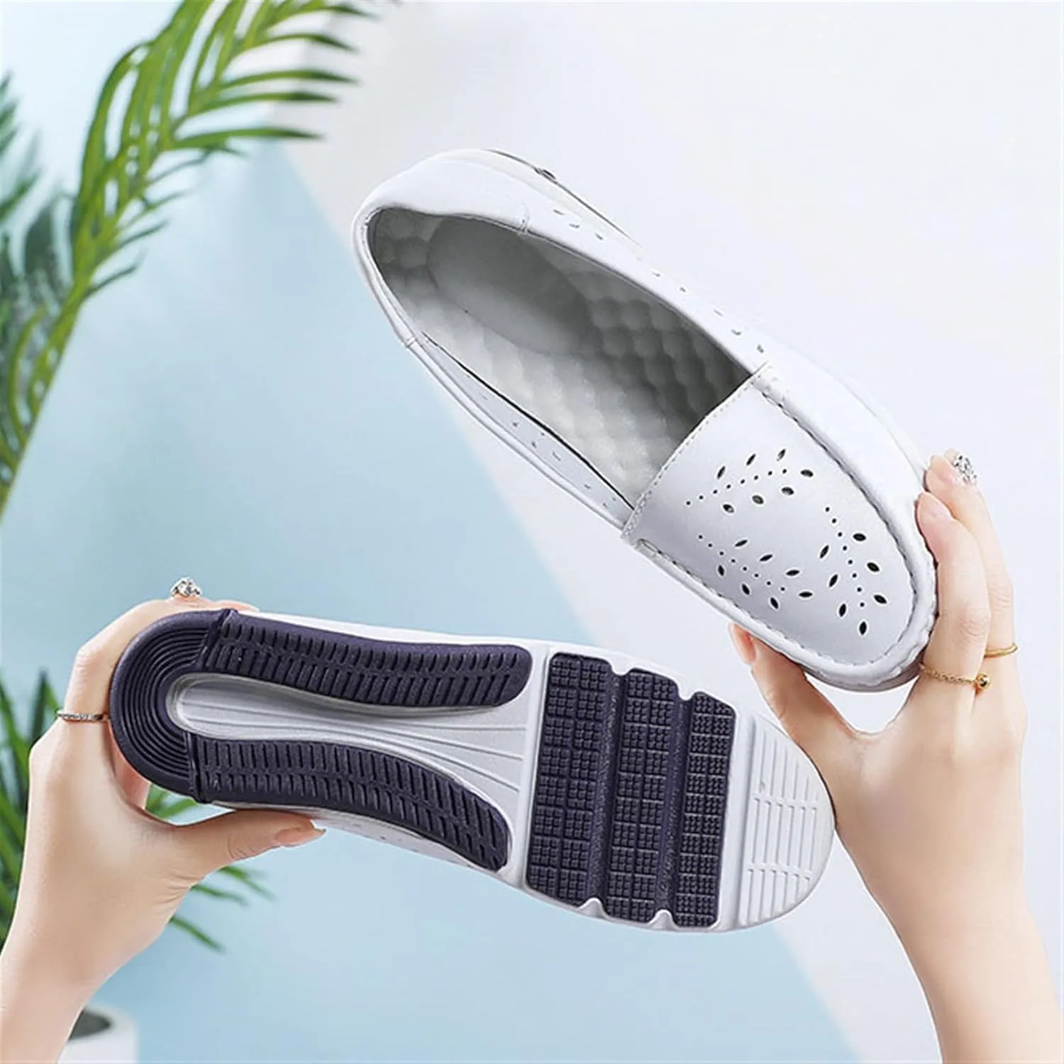 Yytcsjz Women's White Nursing Shoes, Womens Slip on Mesh Breathable Comfortable Working Nurse Shoes, Casual Leather Comfy Orthopedic Wedge Platform Loafers Sneaker, for Medical Care