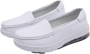Yytcsjz Women's White Nursing Shoes, Womens Slip on Mesh Breathable Comfortable Working Nurse Shoes, Casual Leather Comfy Orthopedic Wedge Platform Loafers Sneaker, for Medical Care