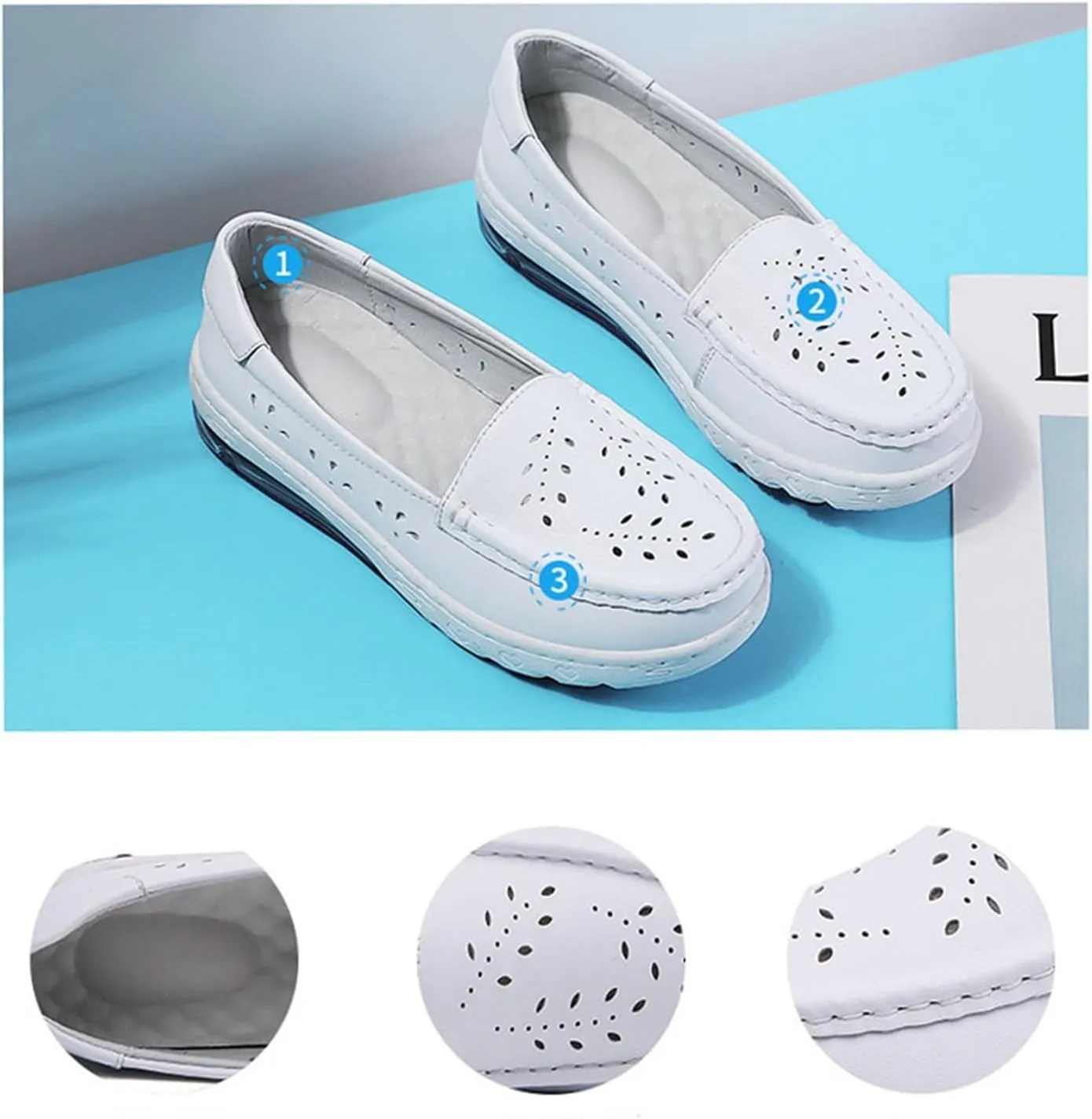 Yytcsjz Women's White Nursing Shoes, Womens Slip on Mesh Breathable Comfortable Working Nurse Shoes, Casual Leather Comfy Orthopedic Wedge Platform Loafers Sneaker, for Medical Care