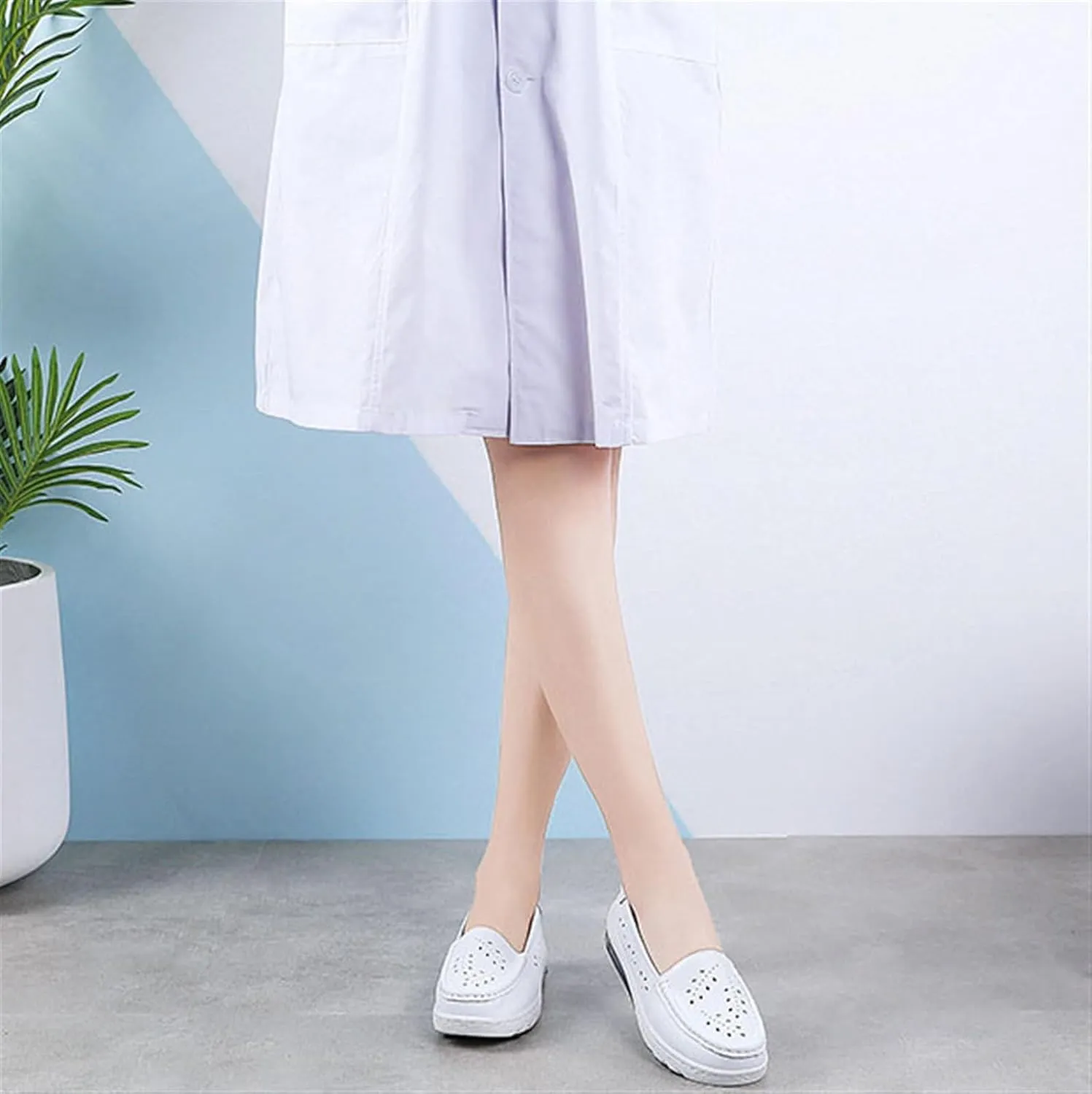 Yytcsjz Women's White Nursing Shoes, Womens Slip on Mesh Breathable Comfortable Working Nurse Shoes, Casual Leather Comfy Orthopedic Wedge Platform Loafers Sneaker, for Medical Care