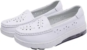 Yytcsjz Women's White Nursing Shoes, Womens Slip on Mesh Breathable Comfortable Working Nurse Shoes, Casual Leather Comfy Orthopedic Wedge Platform Loafers Sneaker, for Medical Care