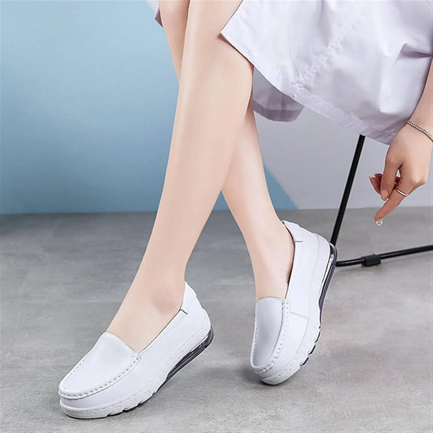 Yytcsjz Women's White Nursing Shoes, Womens Slip on Mesh Breathable Comfortable Working Nurse Shoes, Casual Leather Comfy Orthopedic Wedge Platform Loafers Sneaker, for Medical Care