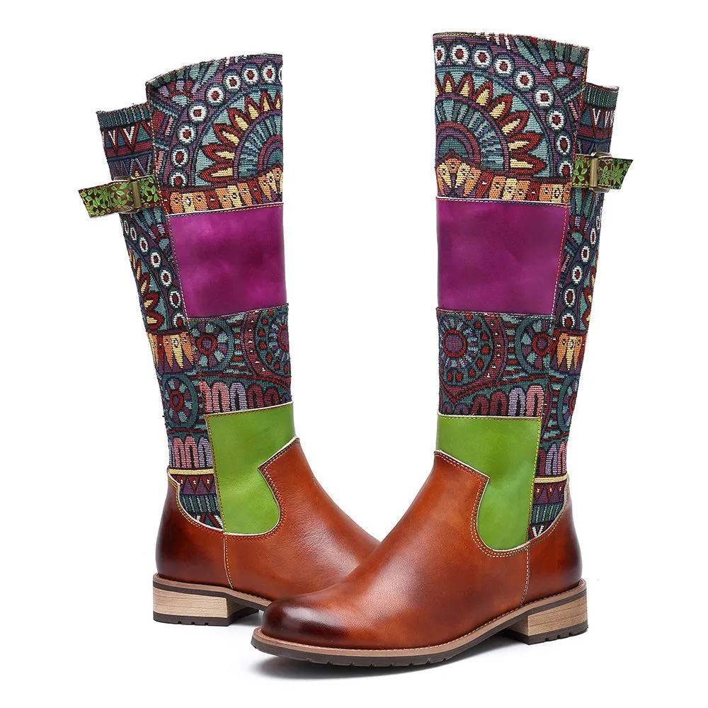 Zalor Patchwork Bohemian Retro Leather High Boots